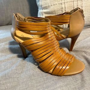 Franco Sarto Tan Open Toe Heels 6.5